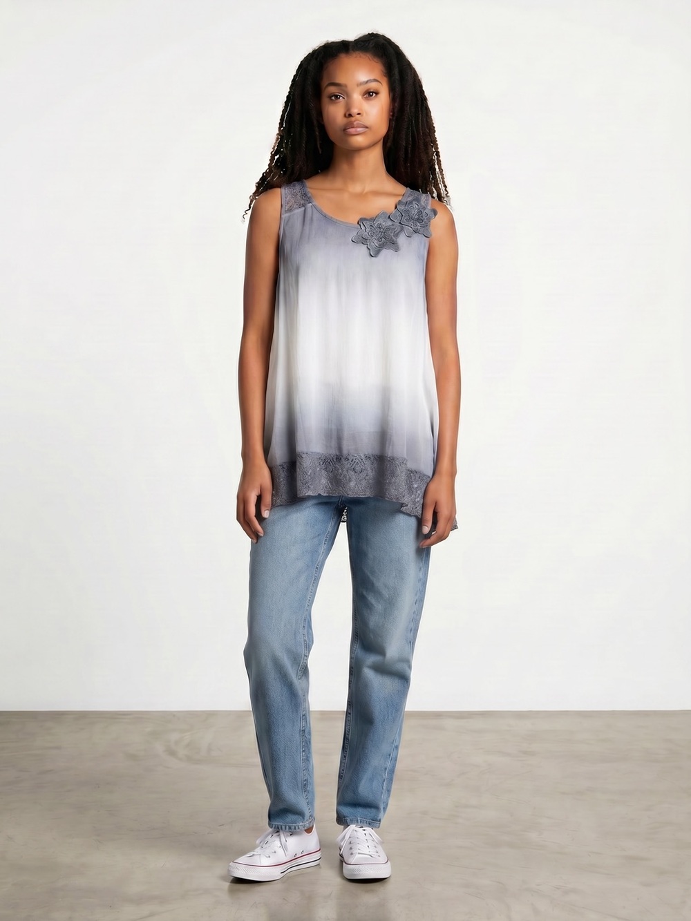 New Flew de Lis Sleeveless Ombre Lace Trim Tank Top Size M